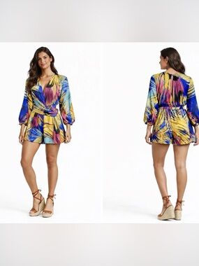 Print V-Neck Romper Gabriella Union Collection at New York & Company Sz. Small